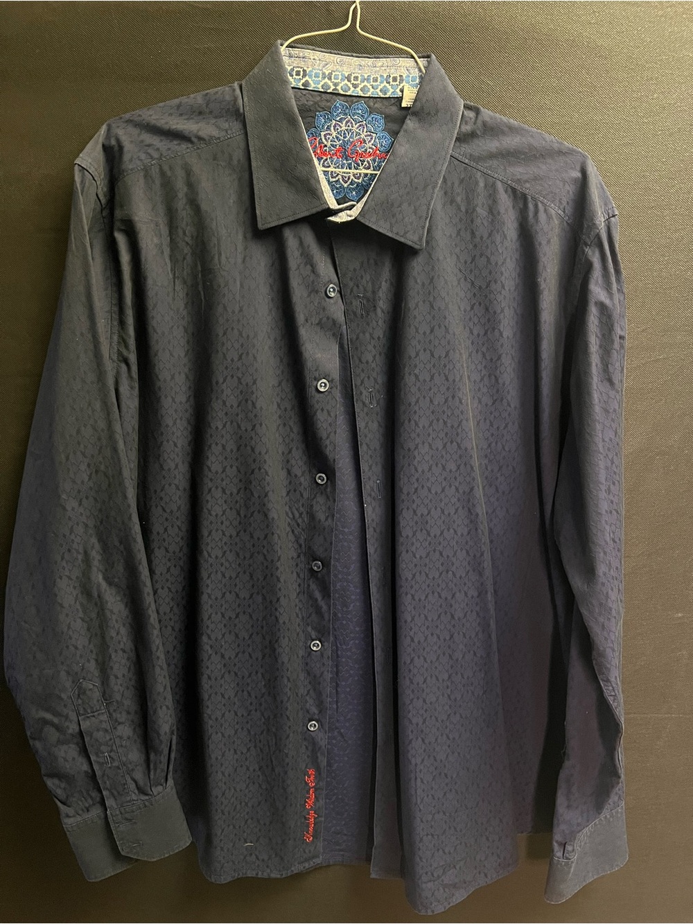 Robert Graham Navy Textured Dress Shirt with Contrast Collar Detail